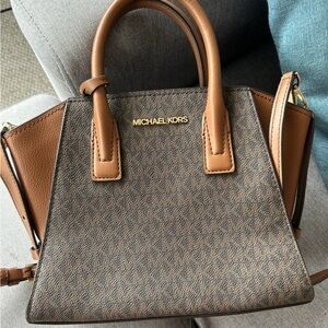Michael Kors Brown Satchel with Monogram Print